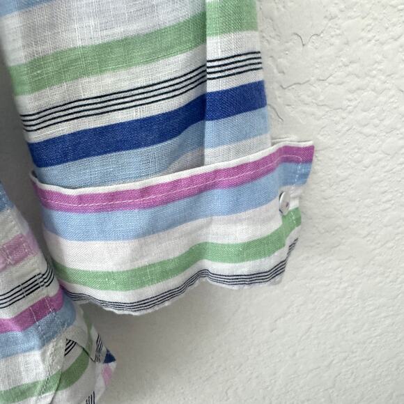 Talbots Womens Blouse Tunic Top Size L 100% Linen Stripes Roll Tab Pastel - Picture 4 of 6